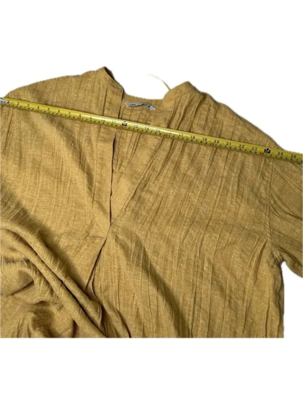 ZARA PLEATED LINEN BLEND TUNIC DRESS ZW COLLECTION Boho Mustard Yellow XS
